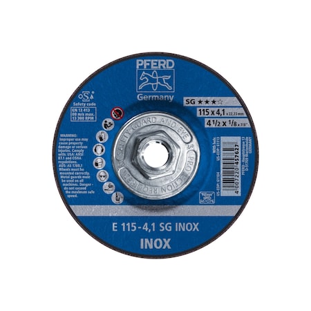 Pferd 4-1/2" x 1/8 Grinding Wheel, 5/8-11 Thd. - SG INOX - Type 27 61113